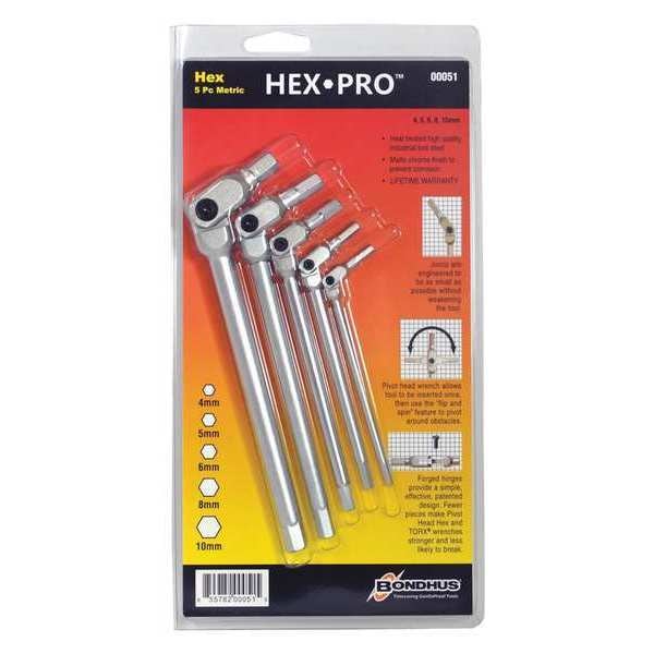 5 Piece Metric Long Handle Hex Key Set, 00005