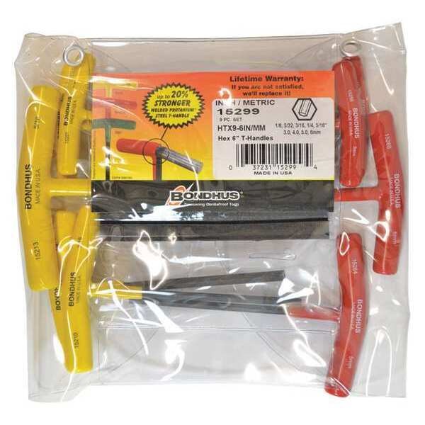 9 Piece Metric/SAE T-Shape Hex Key Set, 15299