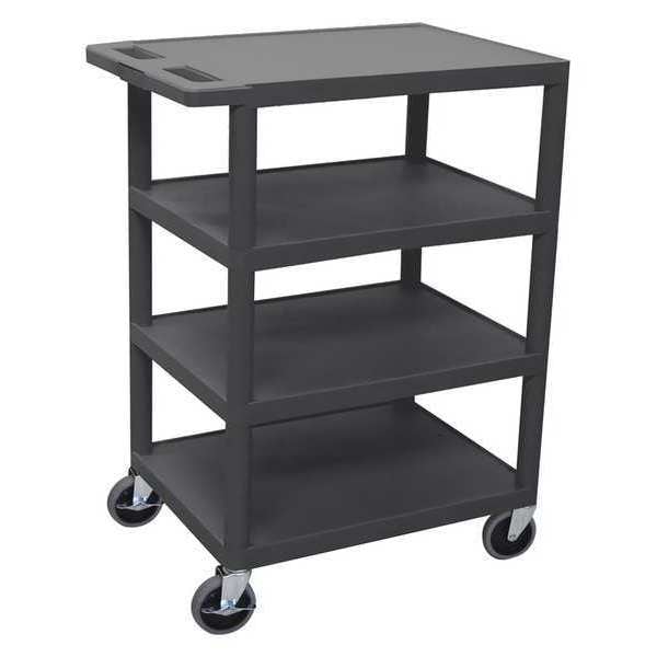 Injection Molded Thermoplastic Resin Utility Cart, Four Flat Shelf, 4 Shelves, 300 lb
