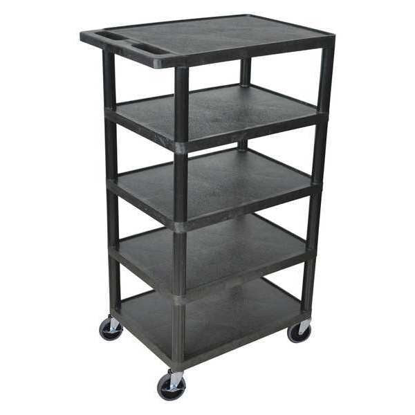 Polyethylene Utility Cart with Lipped Plastic Shelves, Flat, 5 Shelves, 300 lb