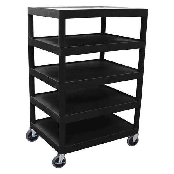 Injection Molded Thermoplastic Resin Utility Cart, Five Flat Shelf, 5 Shelves, 300 lb