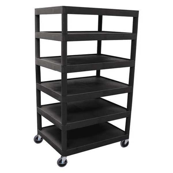 Injection Molded Thermoplastic Resin Utility Cart, Six Flat Shelf, 6 Shelves, 300 lb
