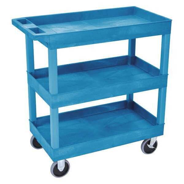 High Density Polyethylene (Shelf)/Polyvinyl Chloride (Leg) Deep Shelf Utility Cart, 3 Shelves