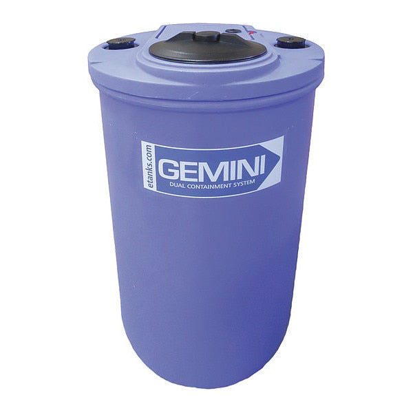 GeminiÂ®Dual ContainmentÂ® Storage Tank, Double Wall, Vertical, Cylindrical, LDPE 1.5, Blue, 40 Gal Flat