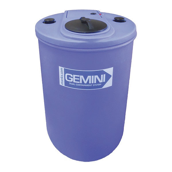 GeminiÂ®Dual ContainmentÂ® Storage Tank, Double Wall, Vertical, Cylindrical, LDPE 1.5, Blue, 62 Gal