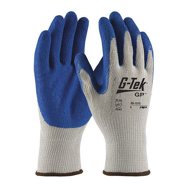Latex Coated Gloves, Palm Coverage, Blue/Gray, L, 12PK