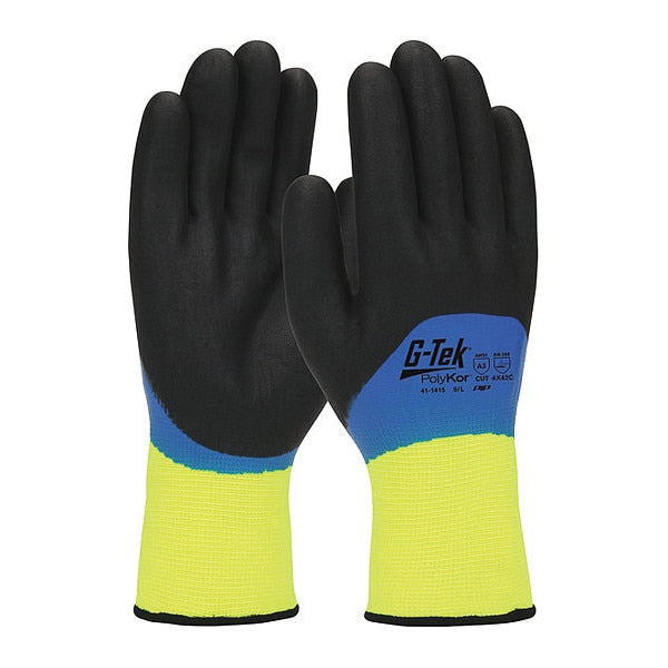 Hi-Vis Cold Protection Coated Gloves, Acrylic Terry/PolyKor Yarn Lining, M, 12PK