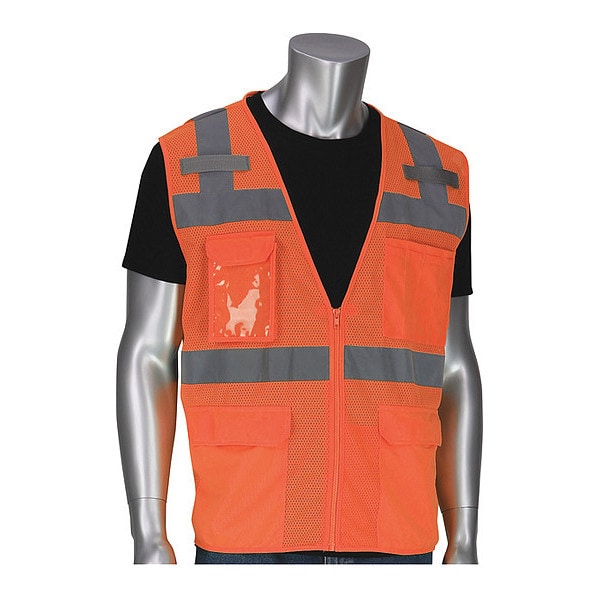 Hi-Visibility Vest, 5 Pockets, Org, 4XL