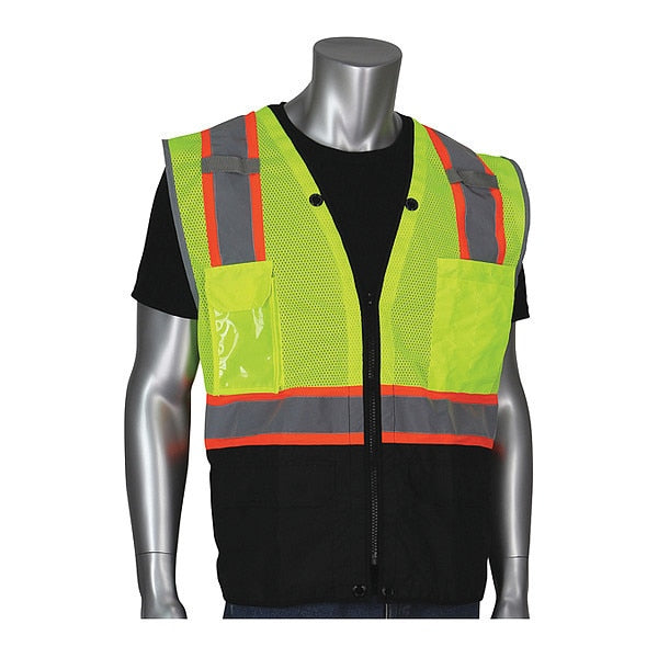 Hi-Vis Vest, Bk Bottom Ripstop, Lm Yl, 2XL