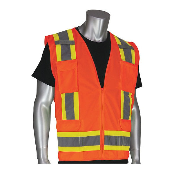 Hi-Visibility Vest, 8 Pockets, Org, XL