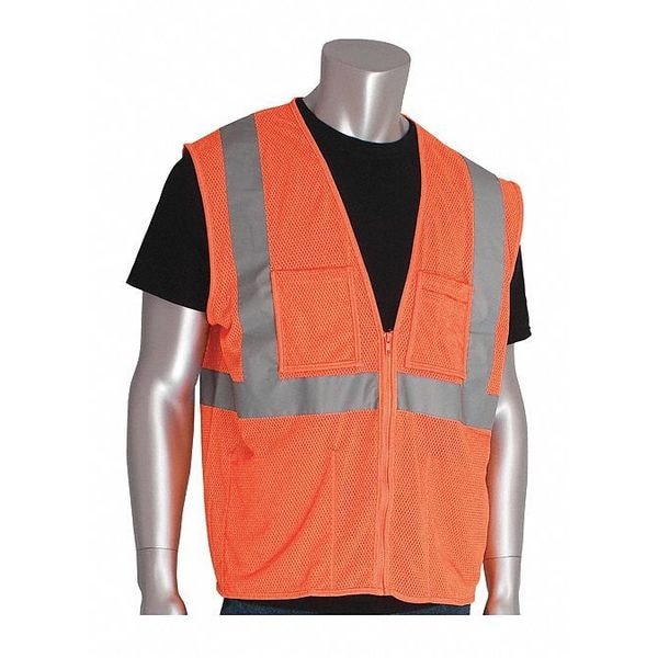 Hi-Visibility Vest, 4 Pockets, Org, XL