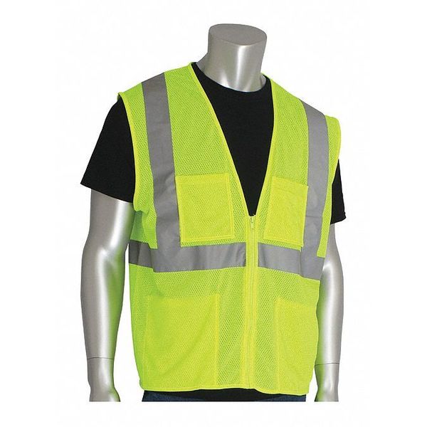 Hi-Visibility Vest, 4 Pockets, Lime Yl, 4XL