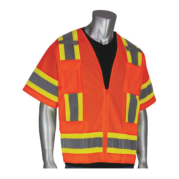 Hi-Visibility Vest, 11 Pockets, Org, 3XL