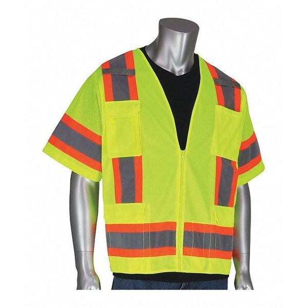 Hi-Vis Vest, 11 Pockets, Lime Yl, 5XL