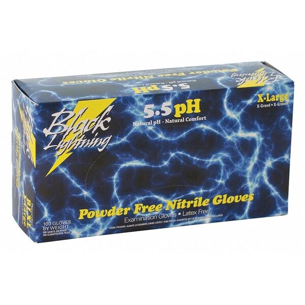 Lightning Gloves, Nitrile, Powder Free, Black, XL, 100 PK