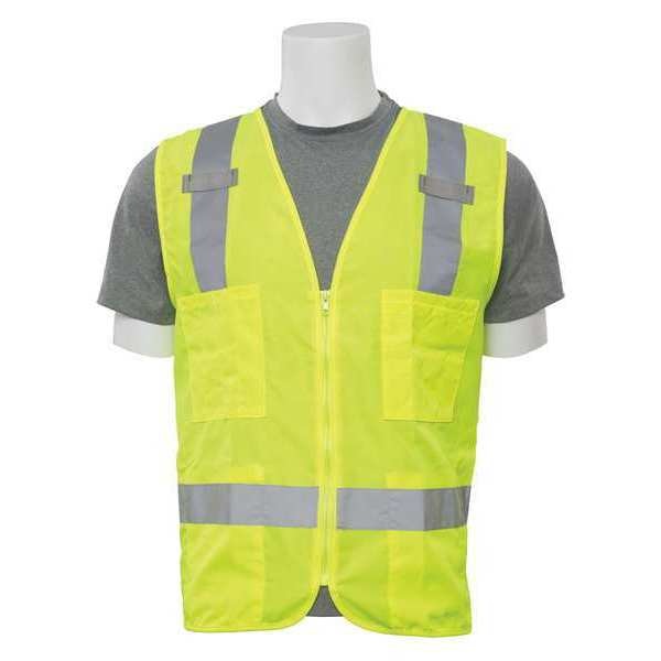 Safety Vest, Zipper, Hi-Viz, Lime, M