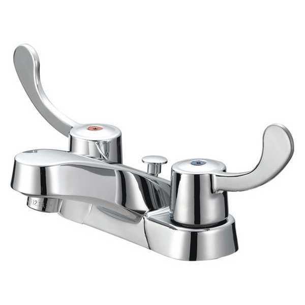Dual-Handle Faucet, 2 Wing Hndl, ADA, Chrome, Grid Drain, Chrome plated