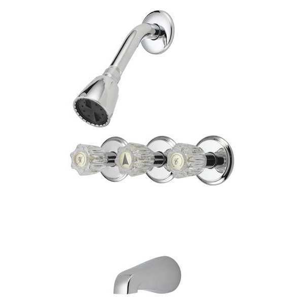 Tub and Shower Faucet, 3 Acrylic Handles PK6