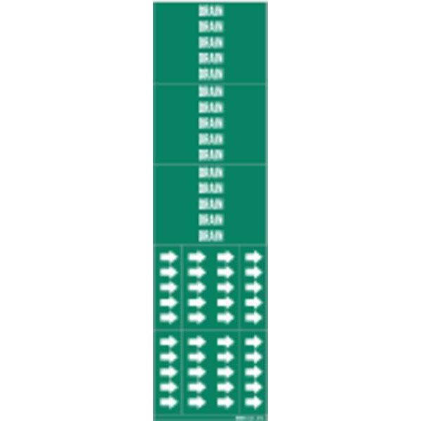 Pipe Marker, Drain, Green, 3/4 In or Less