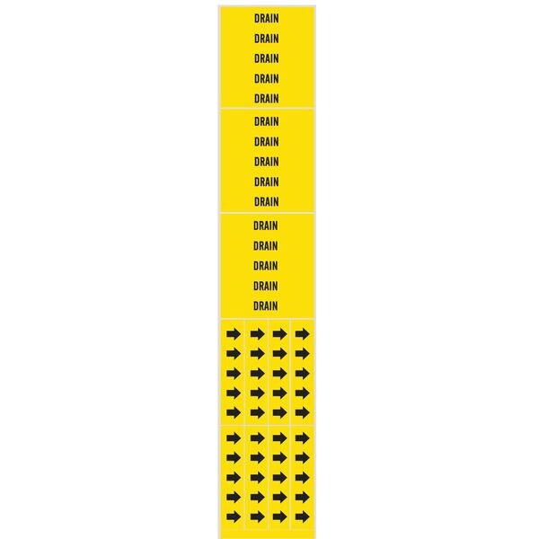 Pipe Marker, Drain, Yellow, 3/4 In or Less