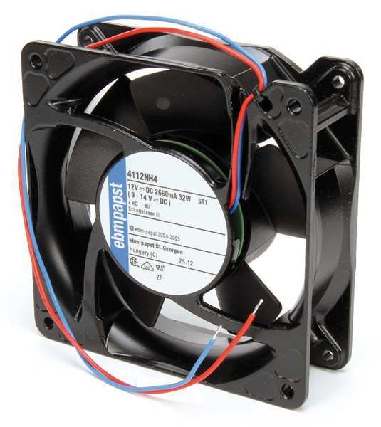 Axial Fan, Square, 12V DC, 209 cfm, 4 11/16 in W.