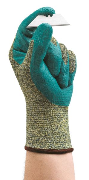 Hyflex Cut-Resistant Coated Gloves, A5 Cut Level, Foam Nitrile, Gray/Blue, Large (Size 9), 1 Pair