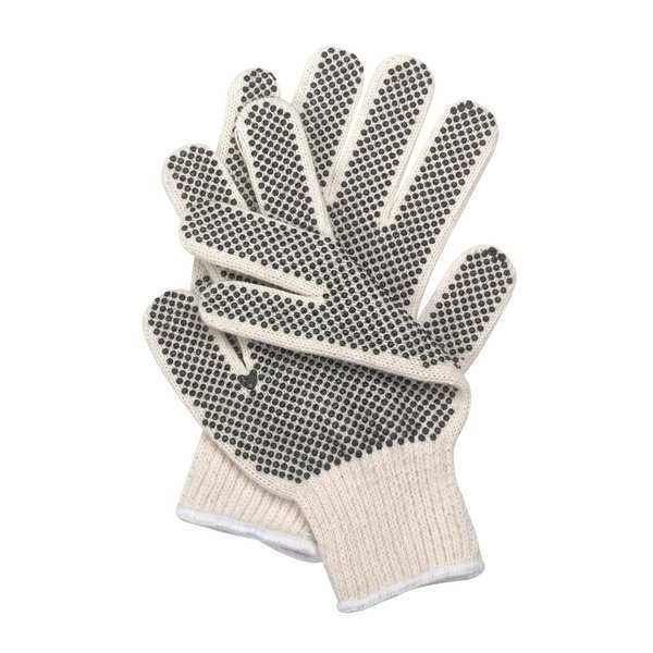 PVC Dotted Knit Gloves, Task & Chore, Cotton, Beige/Black, Large, 1 Pair