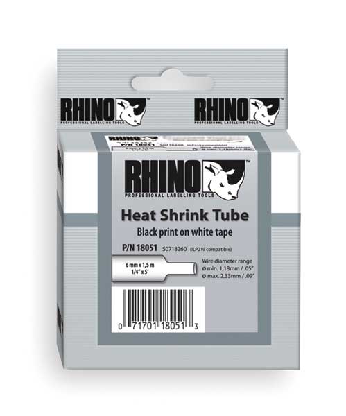 Rhino Continuous Label Roll Cartridge, Single Side, Polyolefin, 1/4 in x 5 ft, Black on White, Gloss