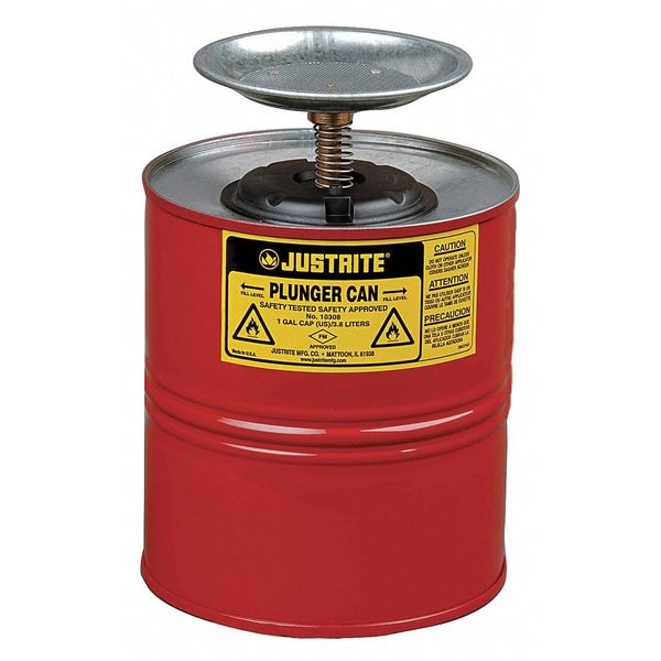 Plunger Can, 1 Gal., Galvanized Steel, Red