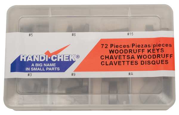 Woodruff Key Assortment, Carbon Steel, Plain, 72 Pieces, +0.001 in Thick Tolerance