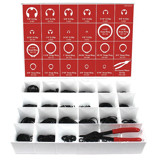 External Retaining Ring Assortment, Steel, Phosphate Finish, 23 Sizes
