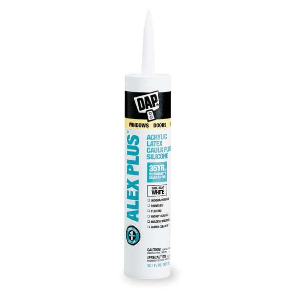 Silicone Caulk, Alex Plus, 10 oz, Cartridge, White