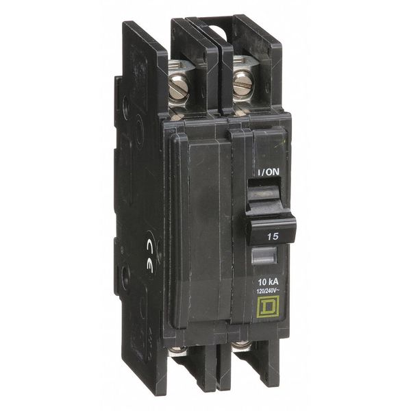 Miniature Circuit Breaker, 15 A, 120/240V AC, 2 Pole, Surface/DIN Rail Mounting Style, QOU Series