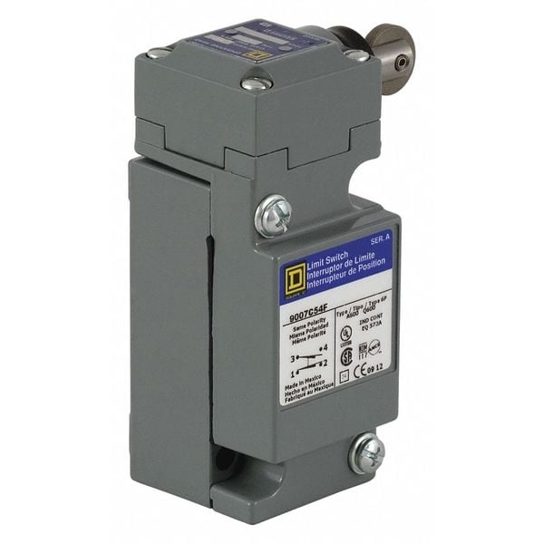 Heavy Duty Limit Switch, Plunger, Roller, 1NC/1NO, 10A @ 600V AC