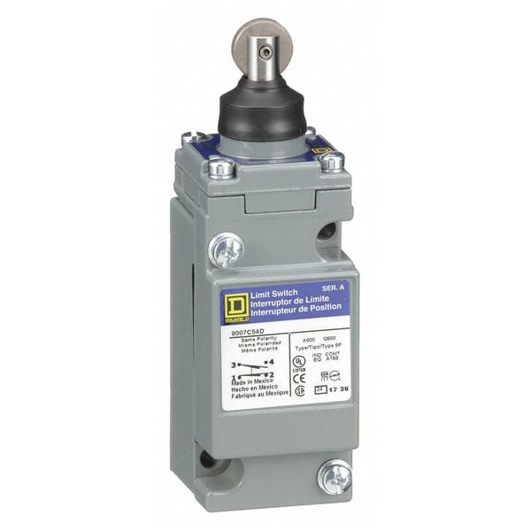 Heavy Duty Limit Switch, Plunger, Roller, 1NC/1NO, 10A @ 600V AC