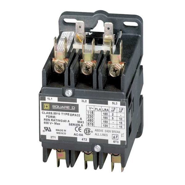 Definite Purpose Magnetic Contactor, 3 Poles, 60 A Full Load Amps-Inductive, 480V AC, 50/60 Hz