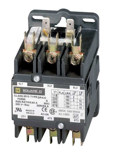 480VAC Non-Reversing Definite Purpose Contactor 3P 50A, Width: 2.56 in