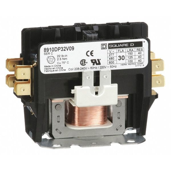 208/240VAC Non-Reversing Definite Purpose Contactor 2P 30A, Hz: 50/60
