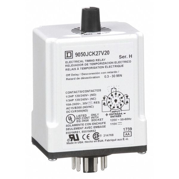 Time Delay Rlay, 120VAC, 10A, DPDT, 0.3 sec.