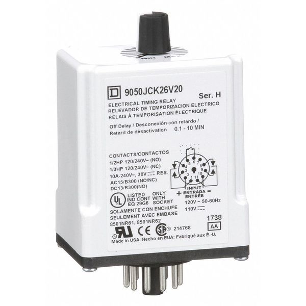 Time Delay Rlay, 120VAC, 10A, DPDT, 0.1 sec.