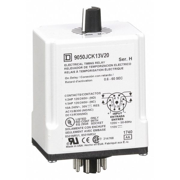 Time Delay Rlay, 120VAC, 10A, DPDT, 0.6 sec.