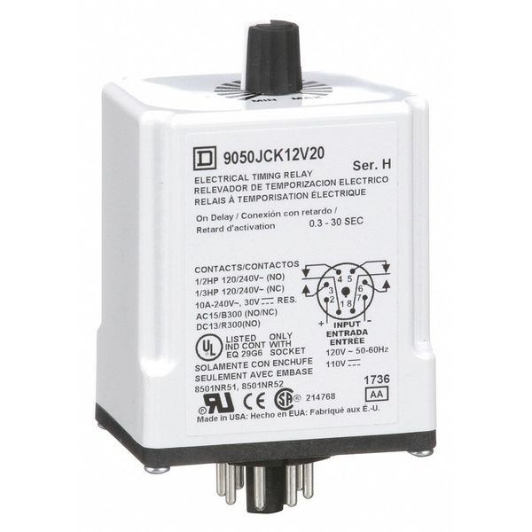 Time Delay Rlay, 120VAC, 10A, DPDT, 0.3 sec.