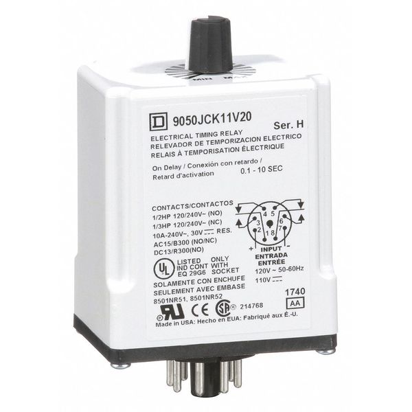 Time Delay Relay, 120VAC, 10A, DPDT, 0.1 sec