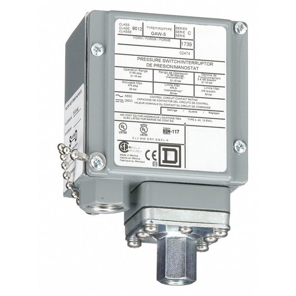 Pressure Switch, (1) Port, 1/4-18 in FNPT, SPDT, 3 to 150 psi, Standard Action