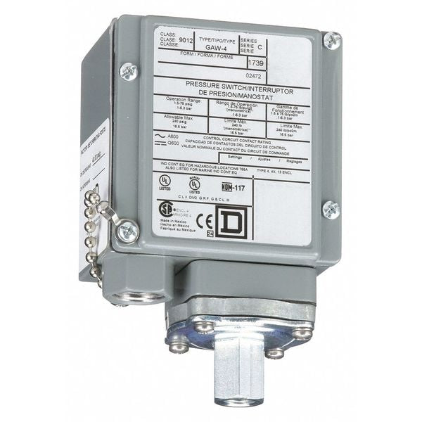 Pressure Switch, (1) Port, 1/4-18 in FNPT, SPDT, 1.5 to 75 psi, Standard Action