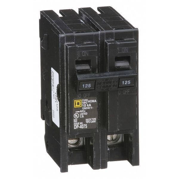 Miniature Circuit Breaker, 125 A, 120/240V AC, 2 Pole, Plug In Mounting Style, HOM Series
