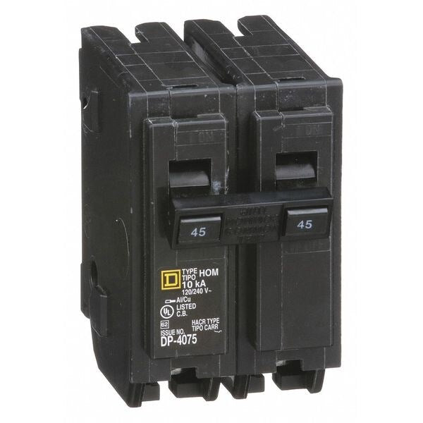 Miniature Circuit Breaker, 45 A, 120/240V AC, 2 Pole, Plug In Mounting Style, HOM Series