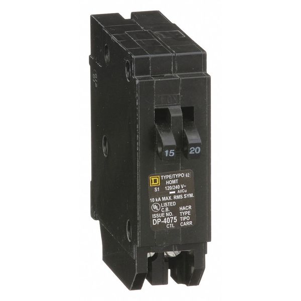 Miniature Circuit Breaker, 15/20 A, 120/240V AC, 1 Pole, Plug In Mounting Style, HOM Series