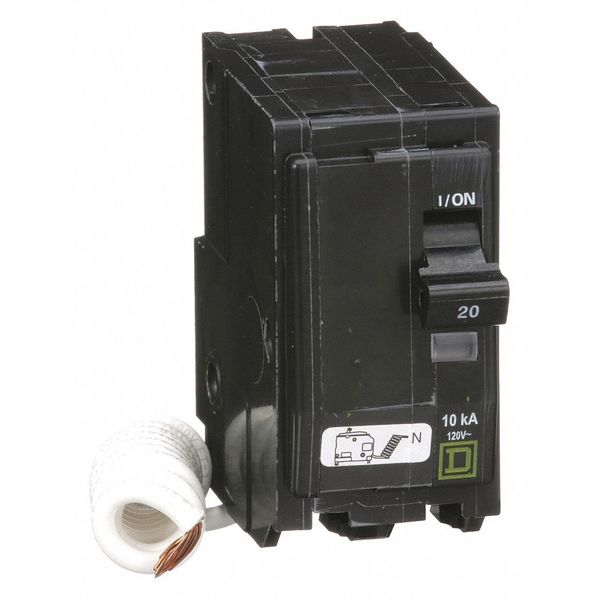 Miniature Circuit Breaker, 20 A, 120V AC, 2 Pole, Plug In Mounting Style, QO Series