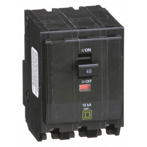 Miniature Circuit Breaker, 45 A, 120/240V AC, 3 Pole, Plug In Mounting Style, QO Series